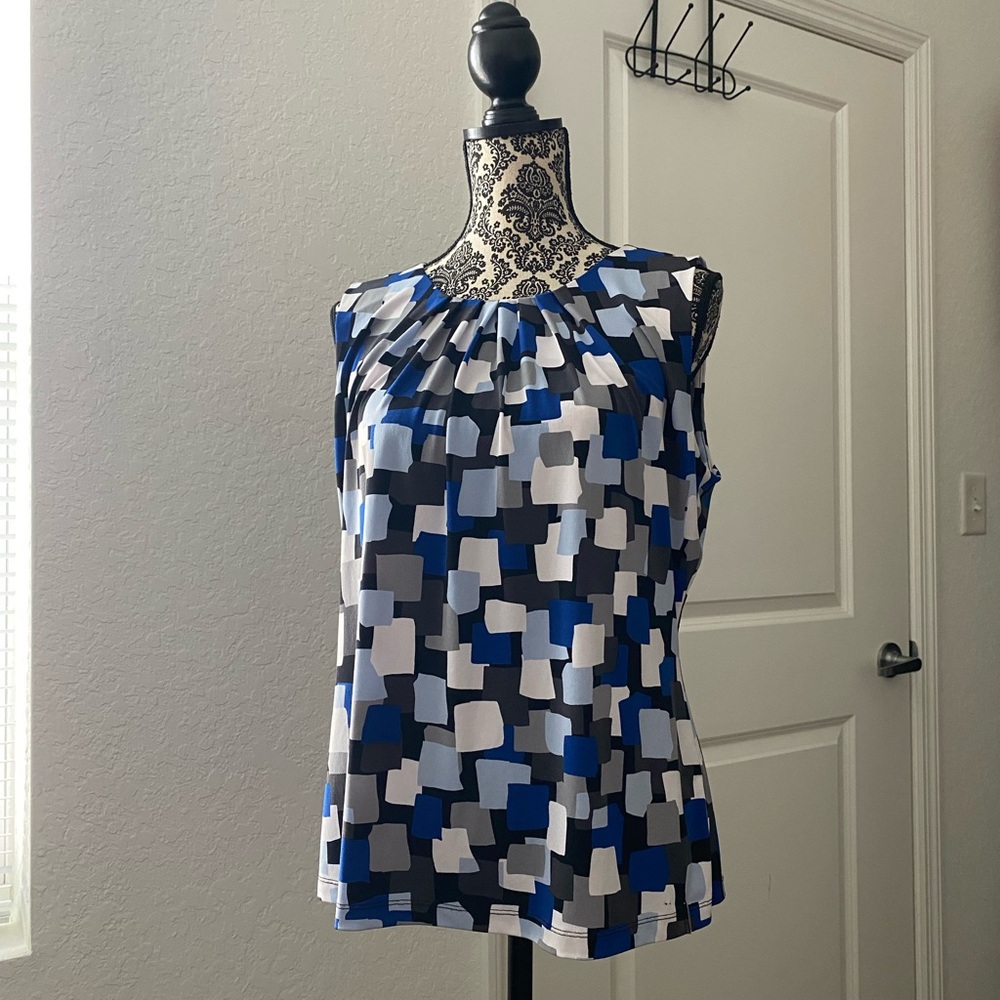 Calvin Klein Blue, Gray, Black and White Blouse Elegant Top